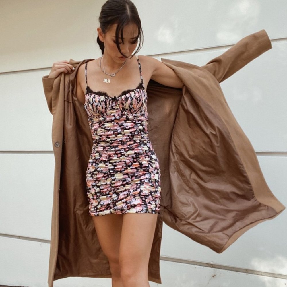 For Love And Lemons Gardenia Mini Dress Black Floral XS NEW